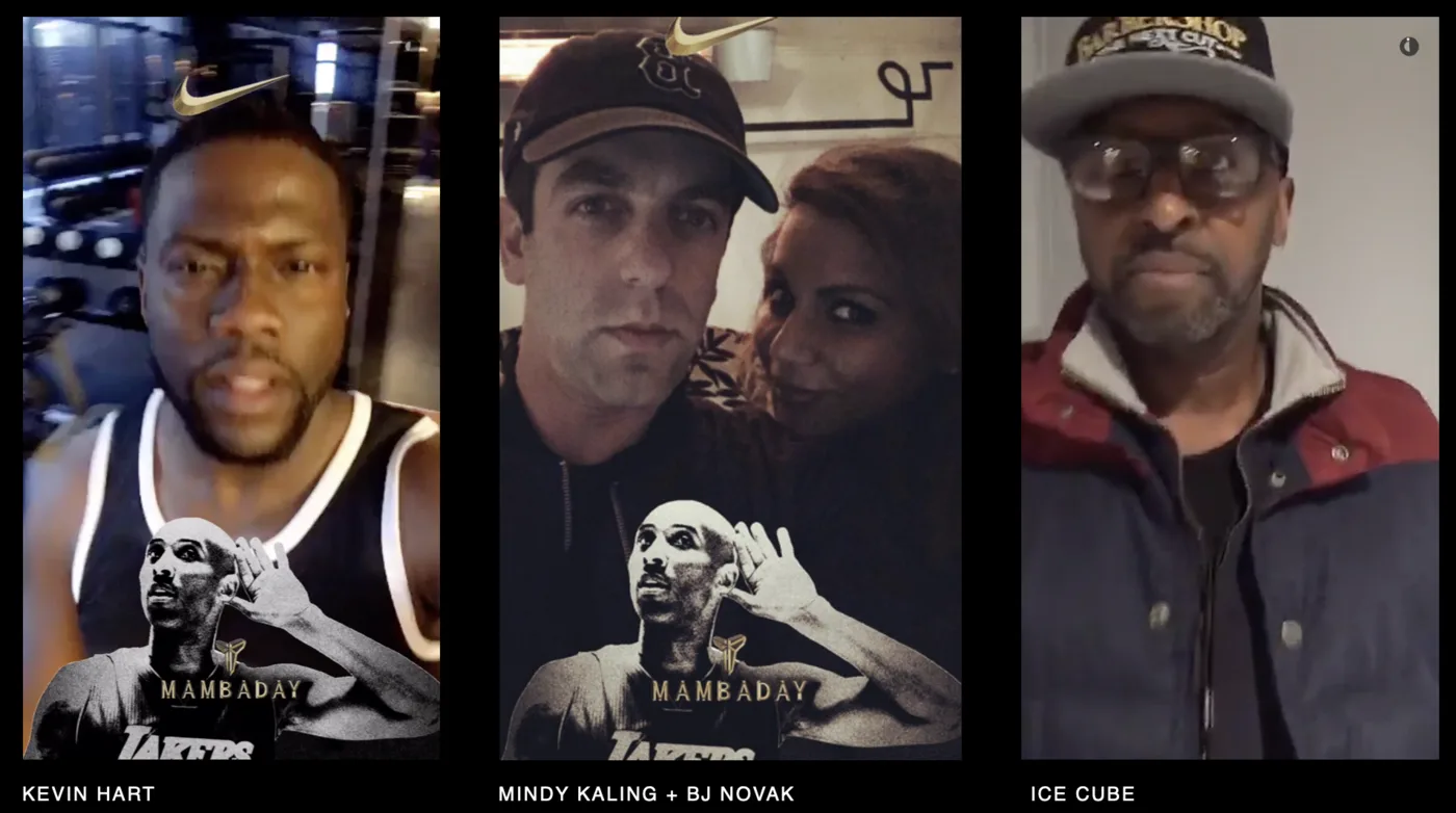 Celebrities using the Mamba Day Snapchat filter
