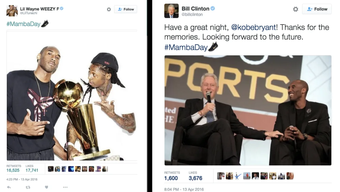 Lil Wayne and Bill Clinton using the Mamba Day emoji